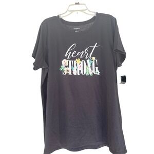Torrid Black Heart Strong Floral Graphic Slim Fit Size T-Shirt 2 XL